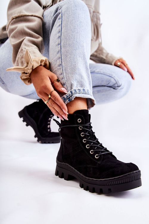 Suede Trappers S prošíváním Černé Layden