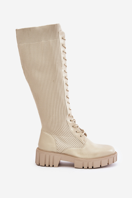 Dámské pletené boty na šněrování na plochém podpatku béžové Vamisha