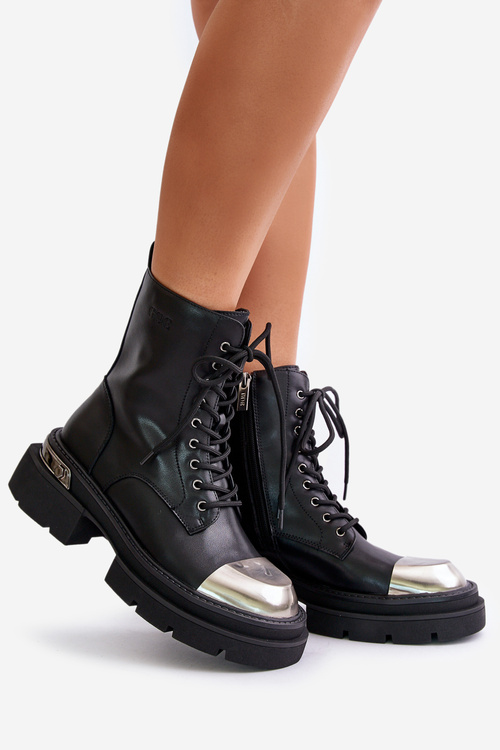 Zateplené Dámske Topánky Z Prírodnej Kože Čierne Goe OO2N4119