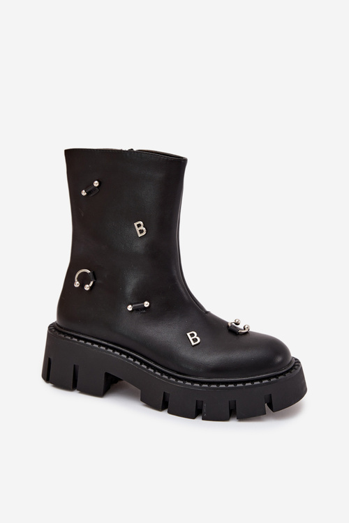 Zateplené Dámske Čižmy Na Zips S Ozdobami Čierne Thavira