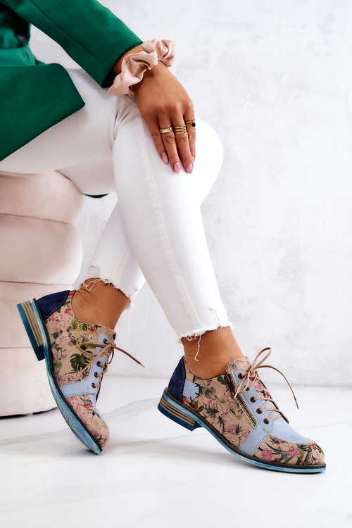 Dámska kožená topánka s kvetmi Maciejka 5096a-34 modrá