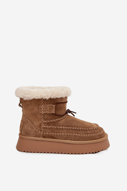 Semišové dámske snehule s ozdobnými švami Big Star SS274373 Camel