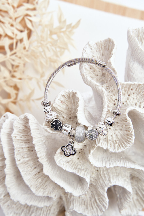 Ocelový náramek se přívěsky stříbrne