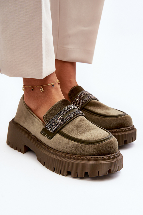 Dámske zamatové mokasíny s ozdobou tmavozelené Wendreda