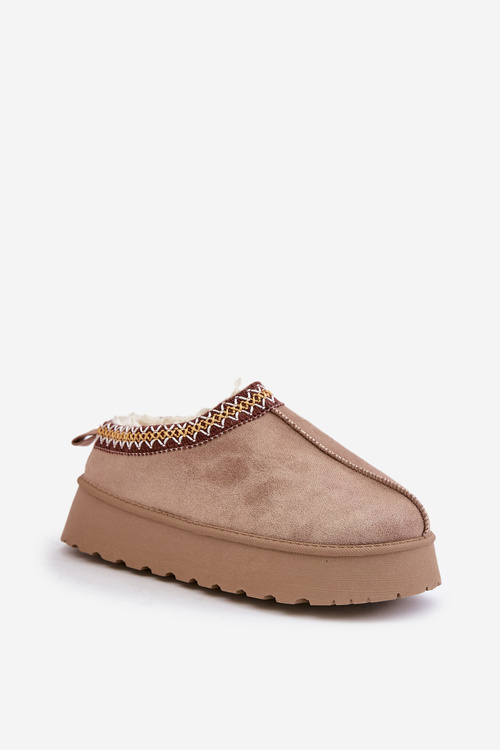 Snehové papuče na platforme s výšivkou tmavo béžové Tamilda