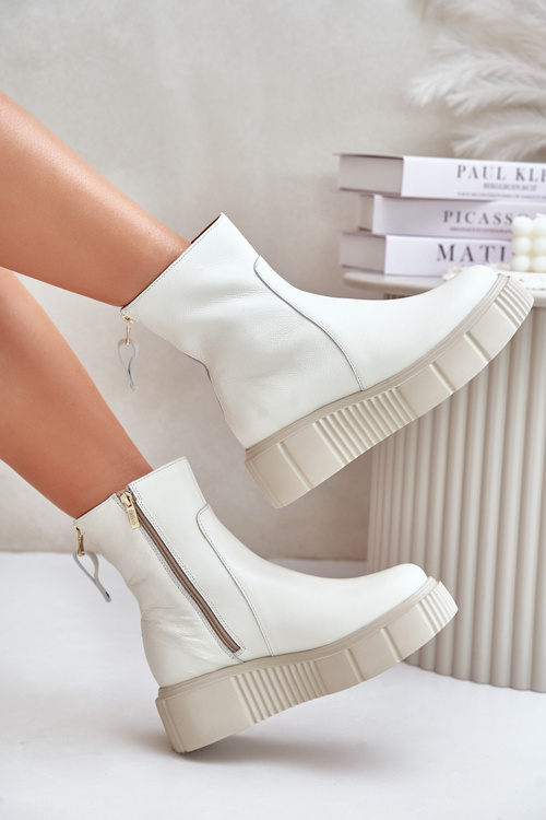 Zazoo 60369 Dámské Kožené Boty Na Platformě Světle Béžové