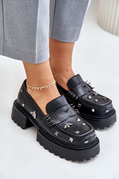 Kožené Dámské Polobotky S Ozdobami D&A MR880-102 Černé