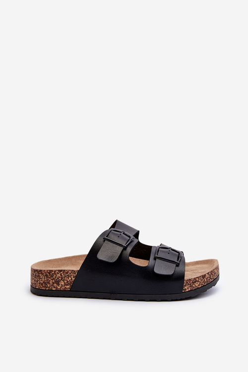 Dámské Sandály Na Korkové Platformě S Sponami Černé Zlato Klínové