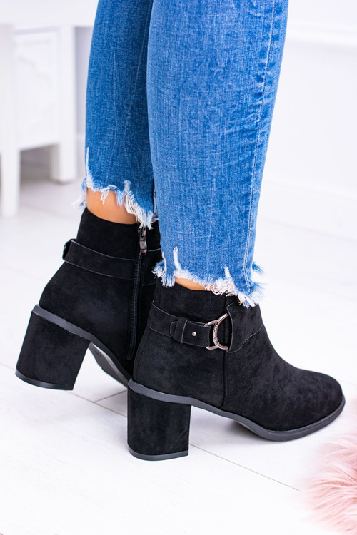 Dámske čierne topánky na stĺpiku s Buckle Suede Evoret