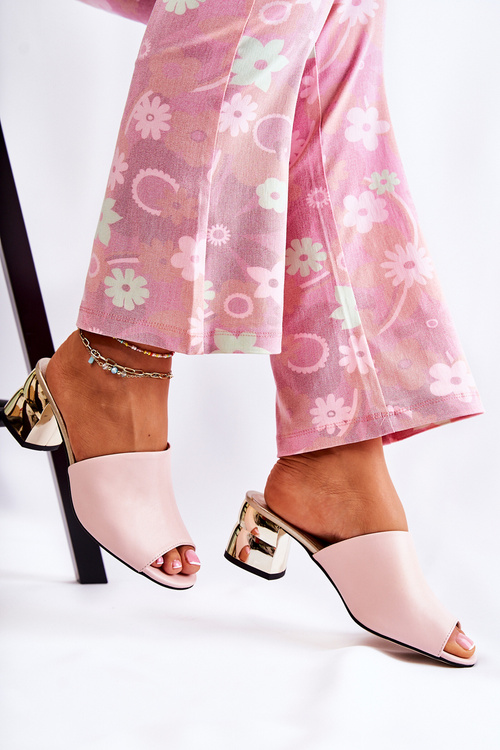 Kožené Dámské Pantofle Na Podpatku růžove Perry