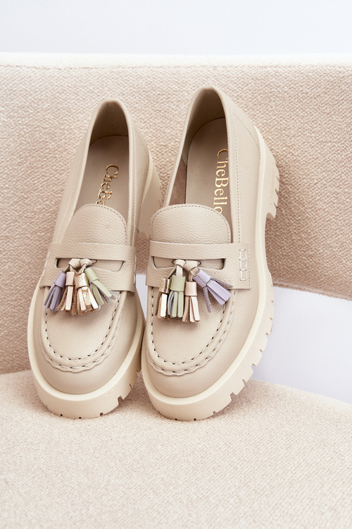 Dámské kožené mokasíny s ozdobou CheBello 4369 béžové