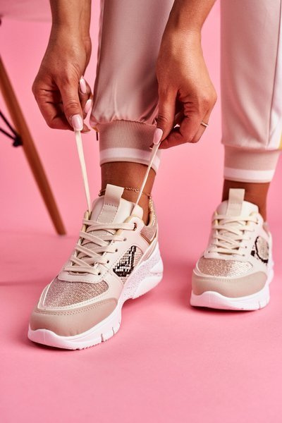 Dámske športové brokátové topánky béžové paloma