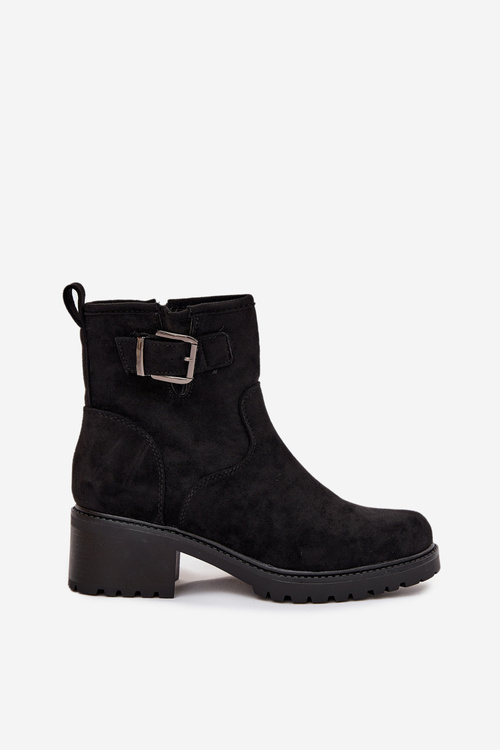 Zateplené dámske členkové topánky na nízkom opätku s blokom s prackou Čierne Helvina