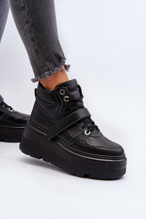 Zazoo 3392/X Dámské Kožené Sportovní Boty na Platformě Černé