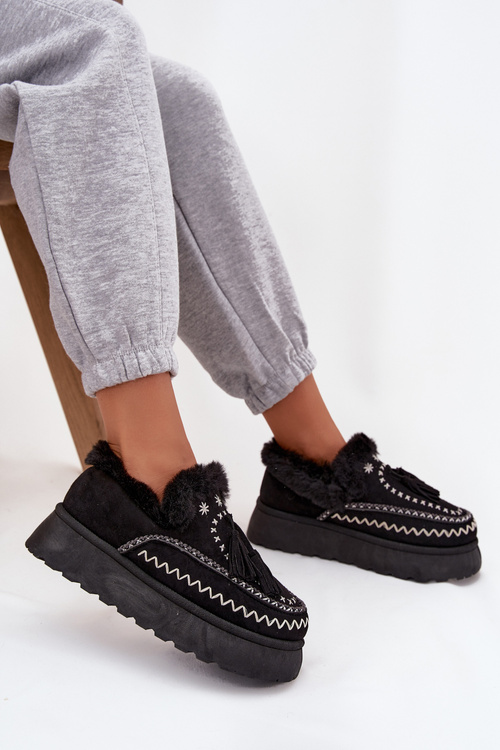 Dámské sněhule na platformě s kožíškem a třásněmi Černé Ferayne