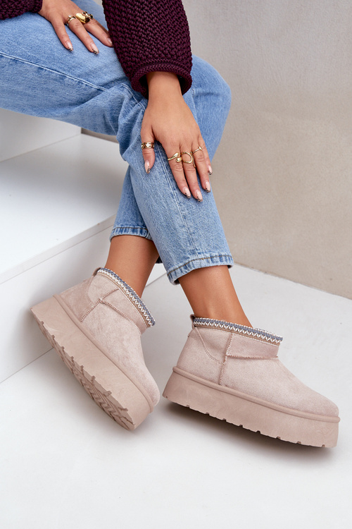 Sněhule na platformě s ozdobnou výšivkou světlobežové Heslania