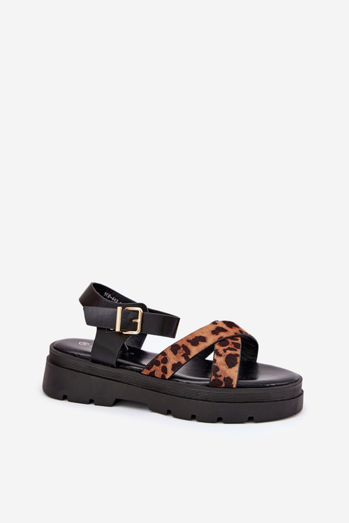 Dámske sandále na platforme s leopardím vzorom hnedé Gevinniser