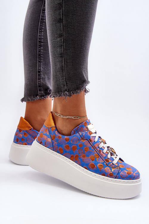 Kožená Športová Obuv Na Platforme Maciejka 06191-06 Modrá