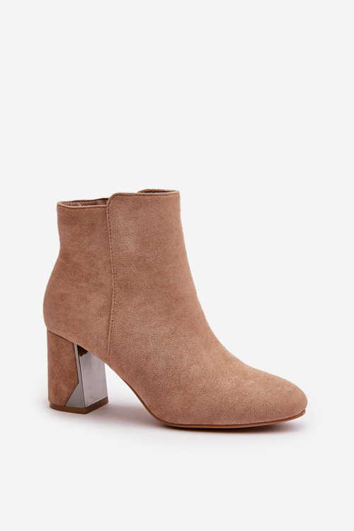 Zateplené boty na podpatku s zrcadlovým prvkem béžové Silvare