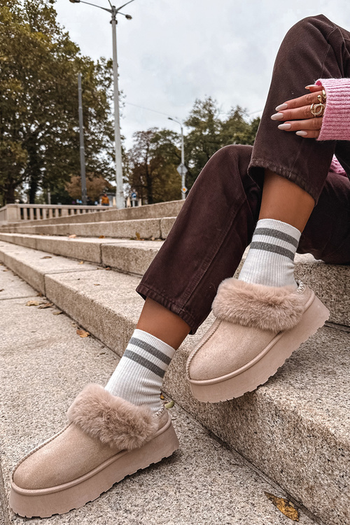 Dámske Snehule Na Platforme S Kožušinou A Prackou Béžové Querina