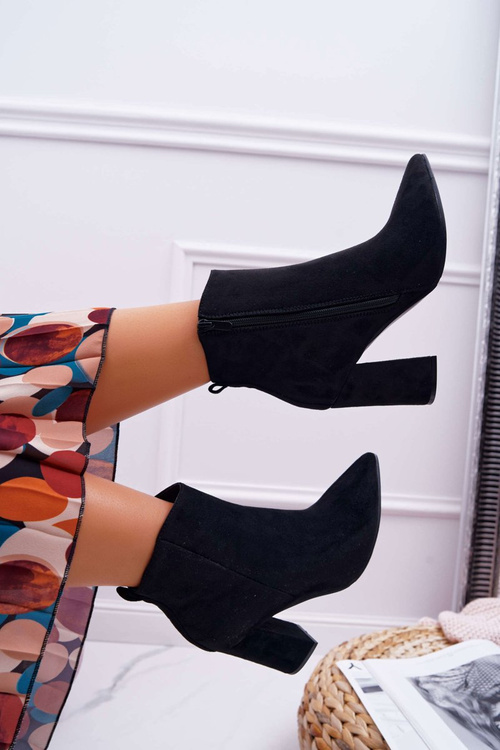 Dámské Kotníkové Boty Na Podpatku Semišové Černé Summe