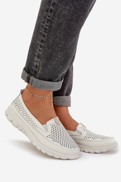 Lehké Kožené Děrované Mokasíny Dámské Na Platformě Bílé Tanelora