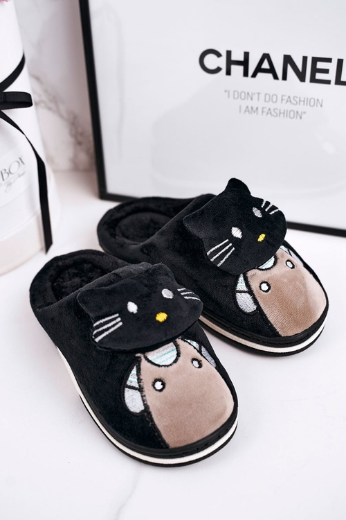 Dětské Domácí Izolované Pantofle černé Kitty