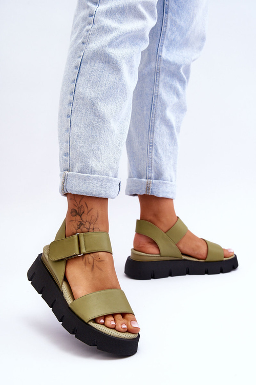 Dámské kožené sandály na platformě Zelené Katte