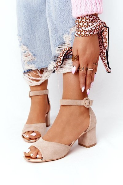 Semišové Sandály Na Vysokém Podpatku Vinceza 23-20100 Béžové