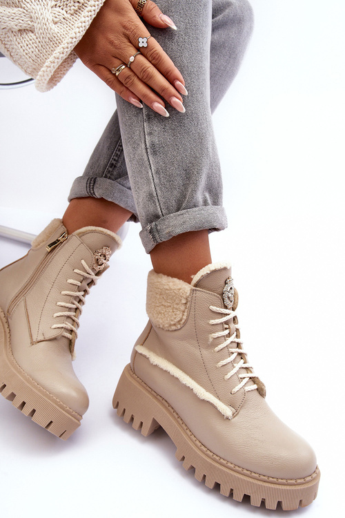 Dámské kožené trapery botky bežové Vergo