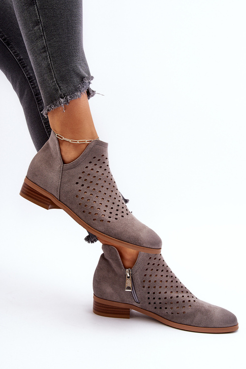 Nízké šedé dámské botky na ploché podrážce Janetris