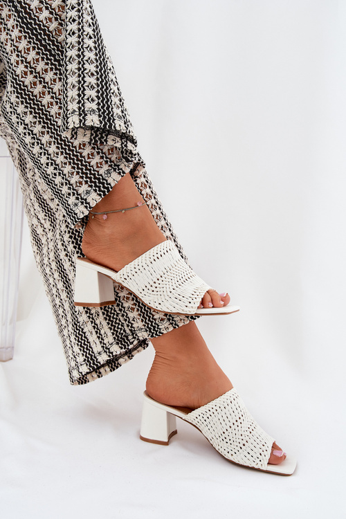 Dámské Pantofle S Pletením Na Podpatku Bílé Ciariloria