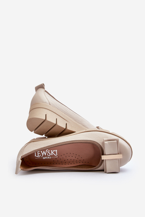 Kožené baleríny na platformě s ozdobou krémové Lewski 3384