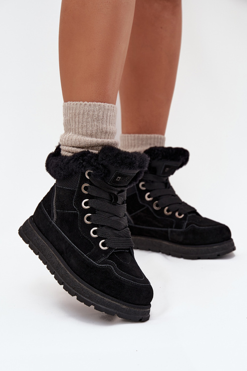 Dámske Zimné Topánky Z Semišu Na Platforme S Kožušinou Big Star SS274369 Čierne