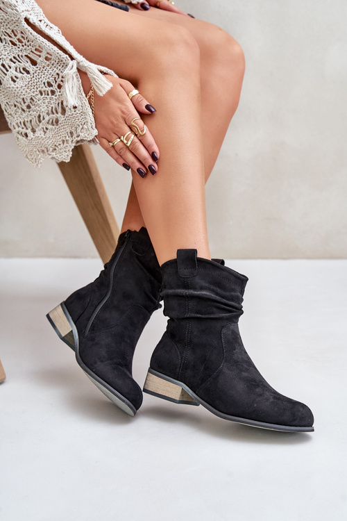 Zateplené Čižmy S Riasením Na Nízkom Opätku Čierne Elletinnia