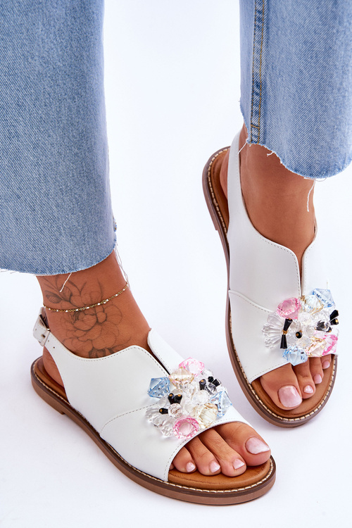 Dámské kožené sandály s kamínky bílé Mersea