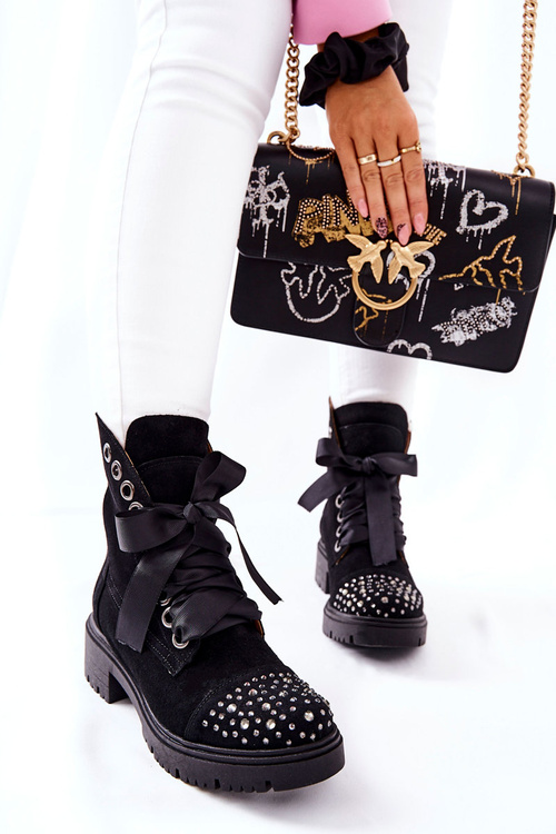 Semišové pracovní boty Vázané Lewski Shoes 3069 Černé