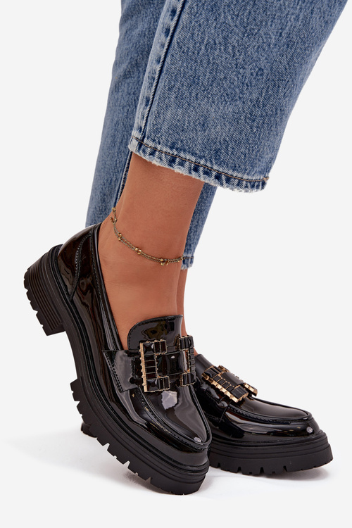 Dámské lakované mokasiny s ozdobou Černé Ysandra