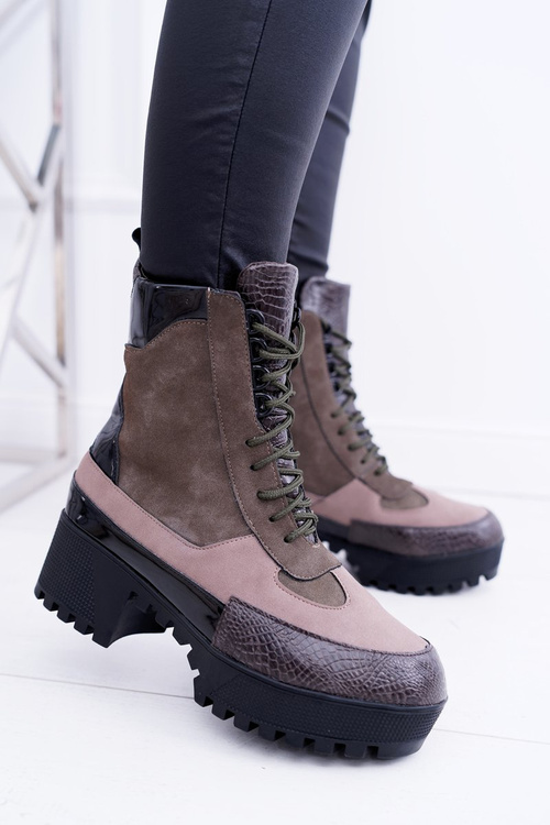 Dámské Kotníkové Ploché Boty Lu Boo Teplé Zelené Desert