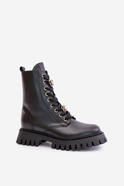 Kožené Boty Workery S Připínáky Na Zip CheBello 4553 Černé