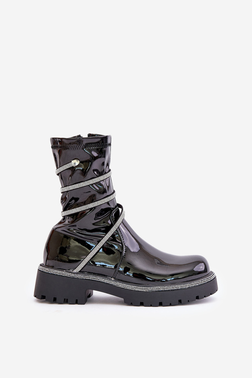 Lakovane Čižmy So Zdobením Čierne Kikizelle