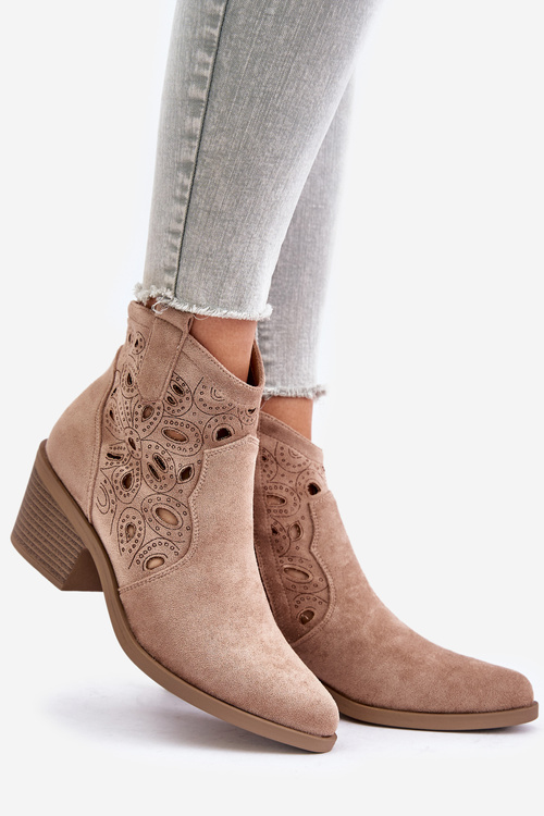 Dámske Semišové Perforované Cowboy Čižmy Béžové S.Barski HY42-086