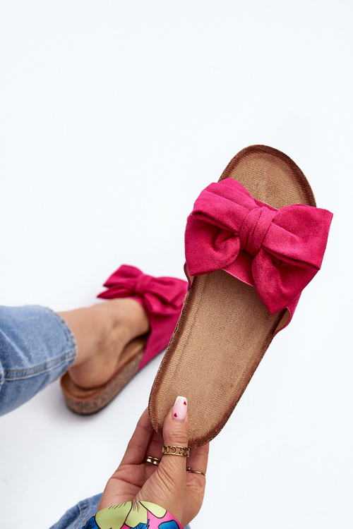 Dámské žabky na masivní korkové platformě s mašlí Fuksja Tarena