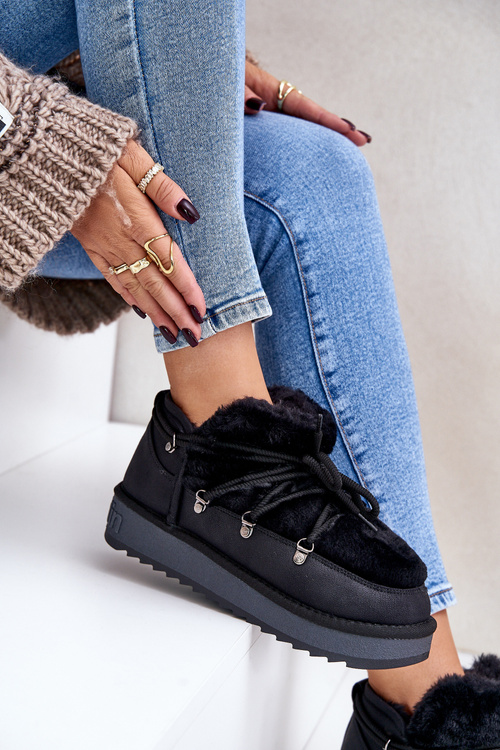 Nízke Snehové Topánky Na Platforme S Kožúškom D.Franklin Čierne DFSH370011