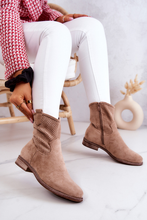 Semišové dámské prolamované boty béžove Lemar