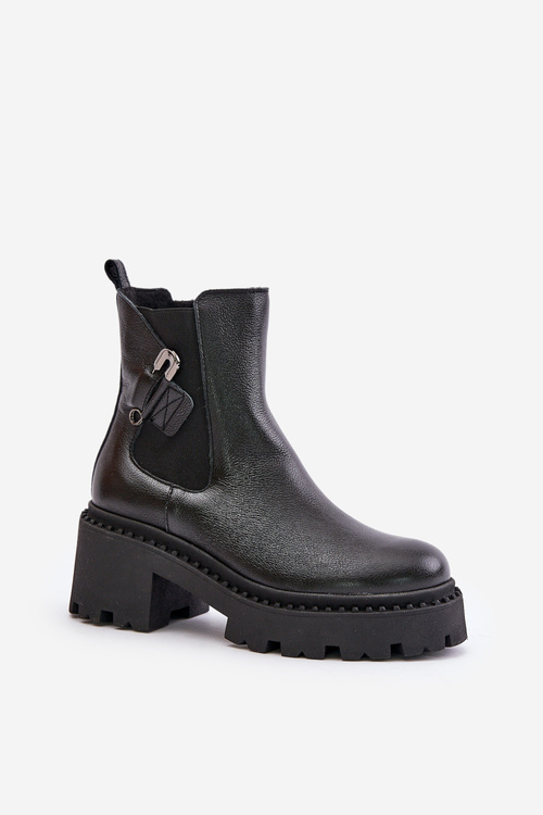 Zazoo 60490 Kožené Zateplené Boty S Dekorací Černé