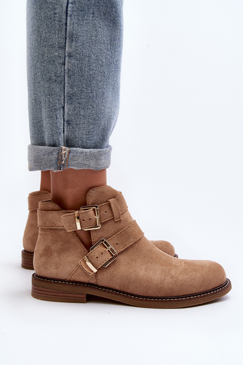 Dámské botky na plochém podpatku s pásky béžové Melviana