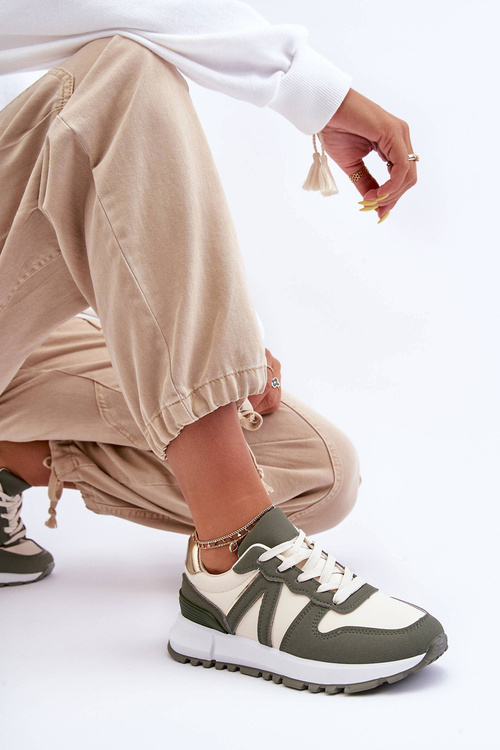 Kožené dámské sportovní boty zeleno-béžové Kabama