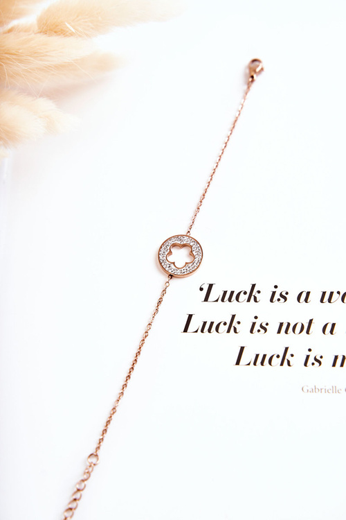 Dámský náramek celebrit květina a kamínky růžové zlato