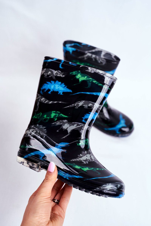 Detský gumový galoshes čierny dinosaurus